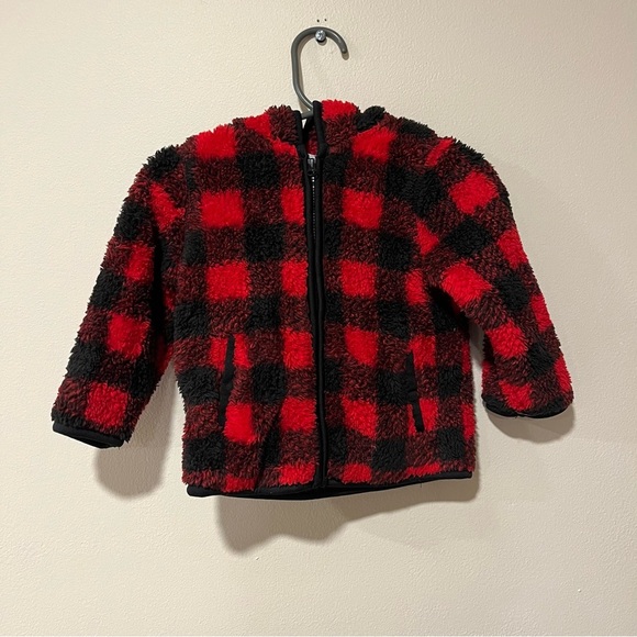 Wonder Nation 12 Month Red and Black Plaid Fleece Jacket - Picture 1 of 6